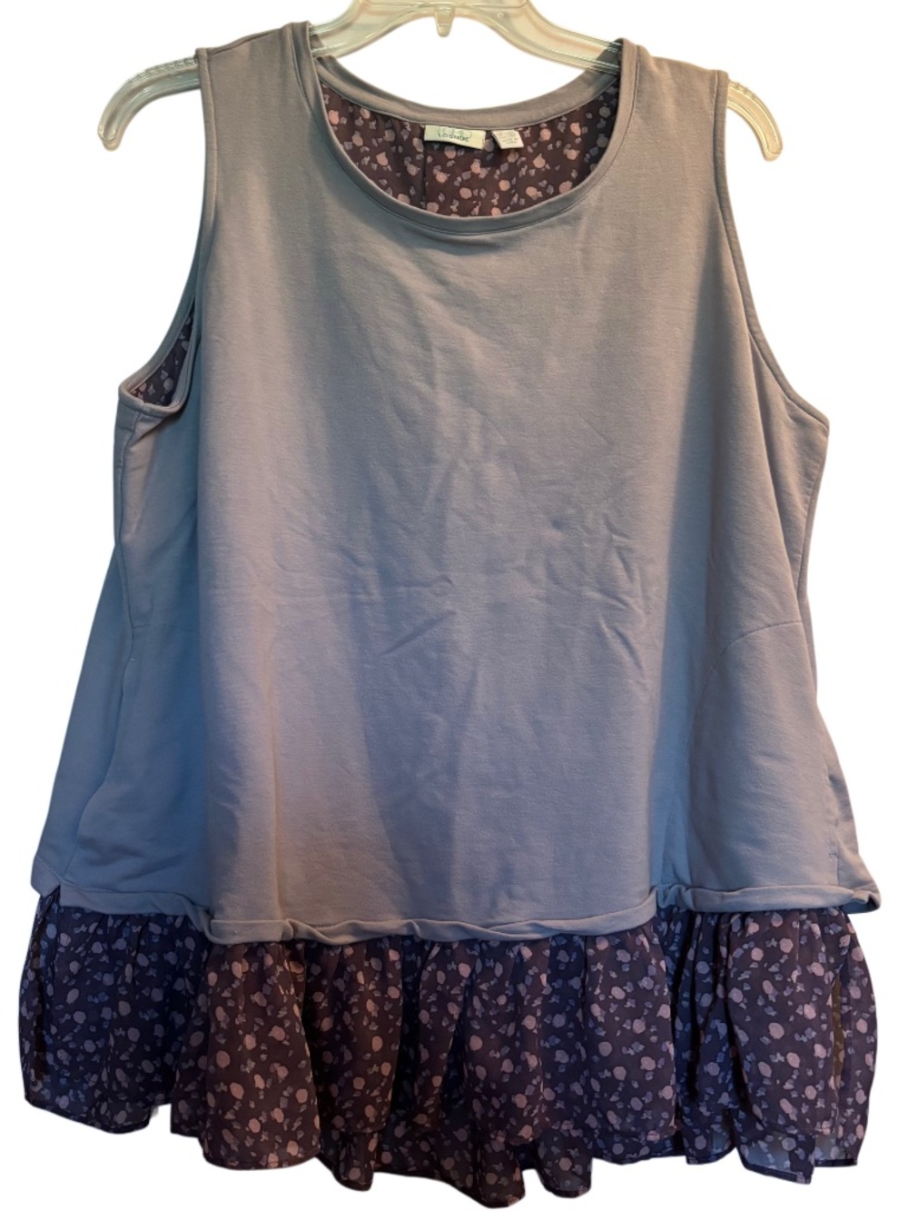 Logo Lounge by Lori Goldstein Mixed Media Tunic Tank Grey Purple Sz 2X